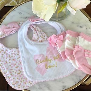 Kate Spade pink baby girl gift sets bibs socks